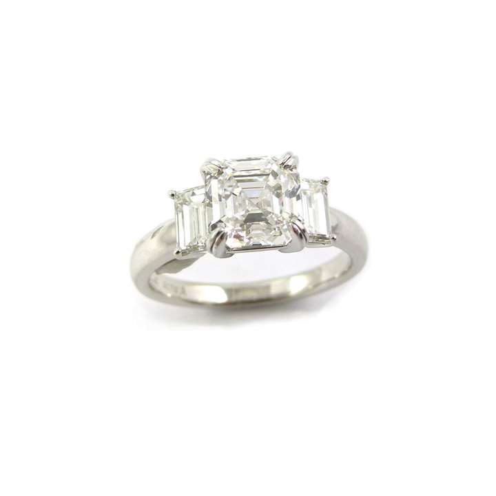 Single stone Asscher cut diamond ring, set with a 2.02ct D VS2 stone